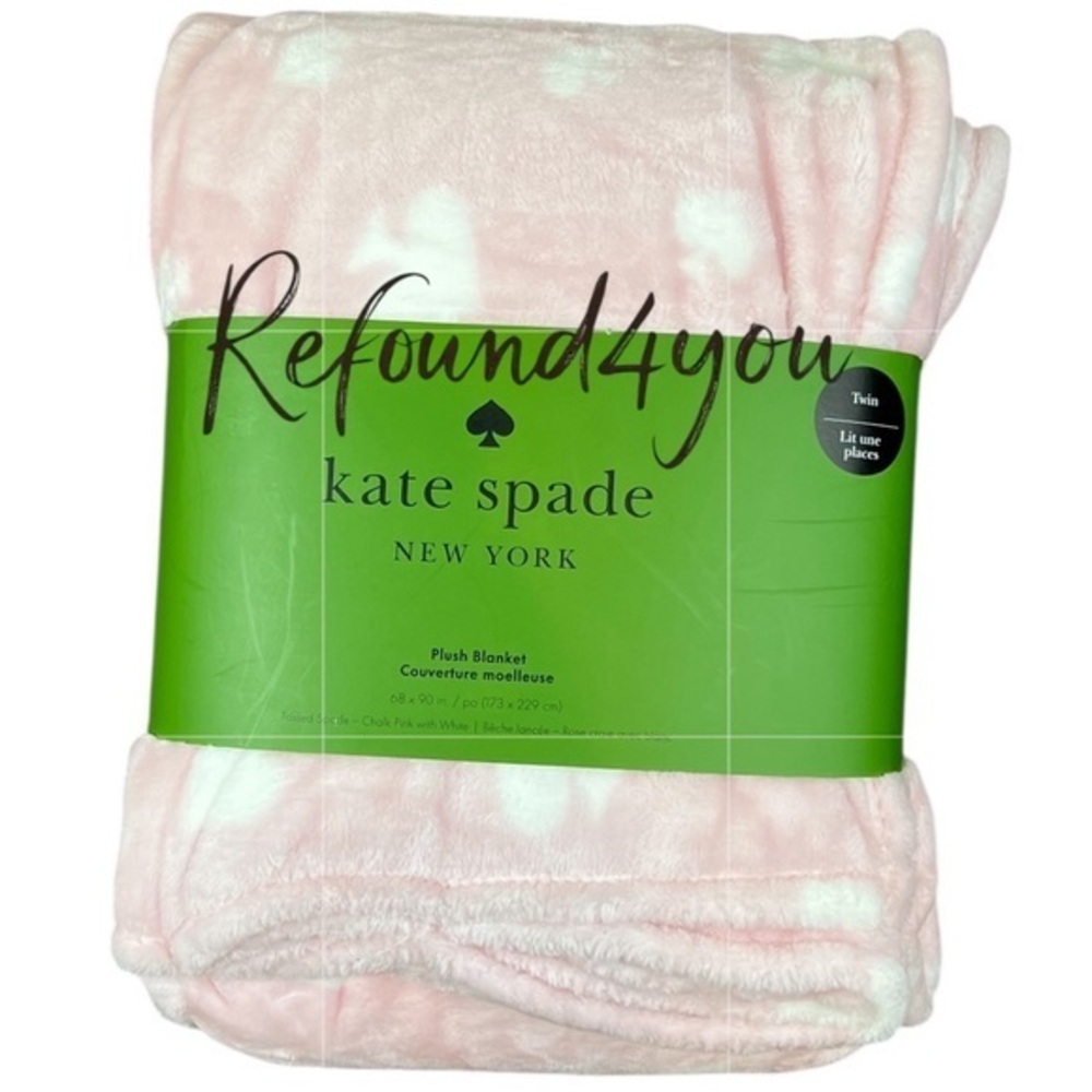 Kate Spade - ‘Soft Pink Logo’ Plush Blanket. 68” x 90”. Twin size. NWT. Firm!